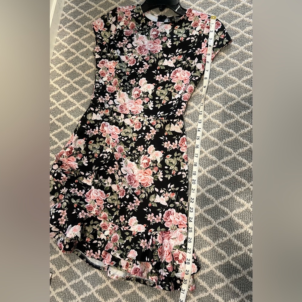Aqua Black Dress Pink Floral size S fits like XS Flounce Hem Worn Once EEUC - Picture 9 of 11